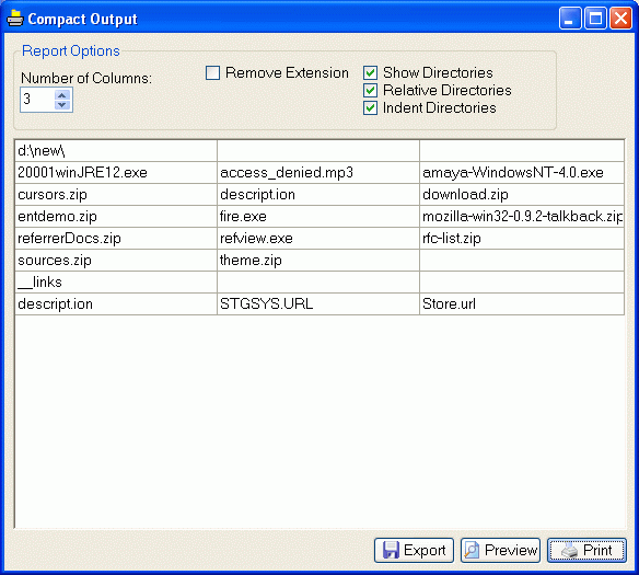 Compact Output Report